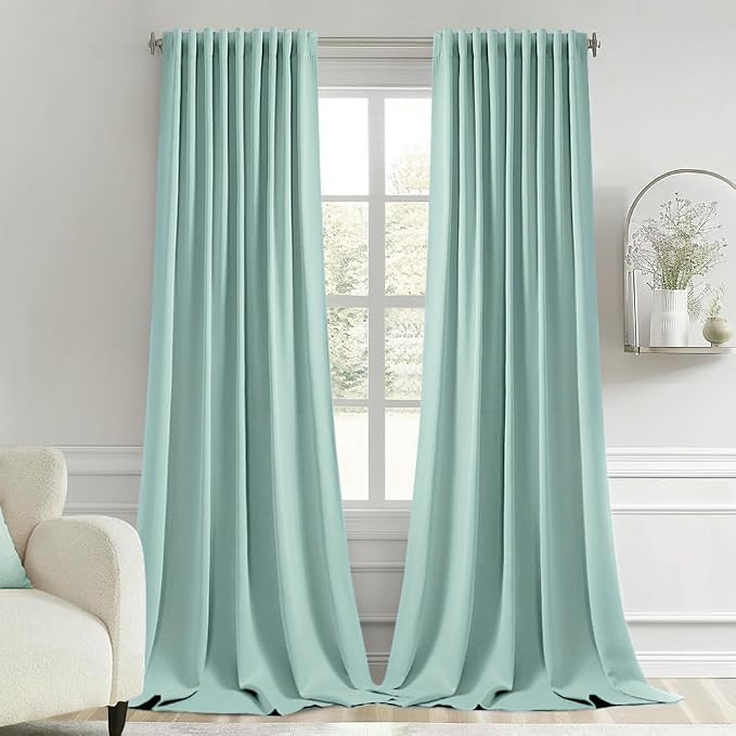 MIULEE Aqua Back Tab Blackout Curtains 52x108 Inch Long 2 Panels Set | Rod by MIULEE