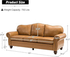 81" Genuine Leather Sofa, Classic 3-Seater Couchs - Image 2