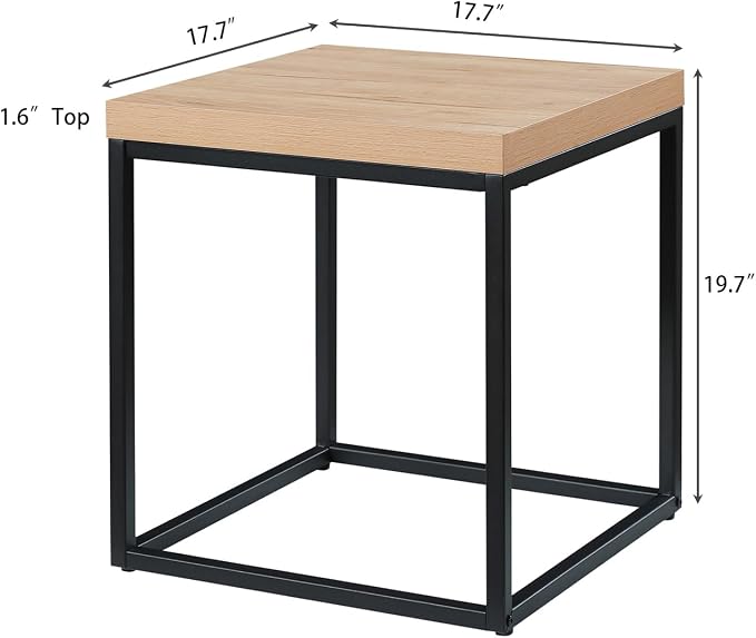 CENSI Modern Square End Table, Extra Thick 1.6" Wood Top & Metal Frame - Image 3