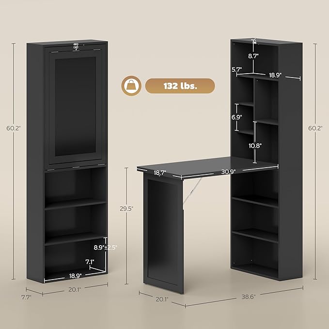 HOMCOM Foldable Convertible Writing Table, Wall Mounted Space-Saving Computer - Image 3