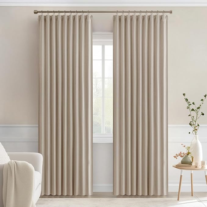 MIULEE Taupe Back Tab Blackout Curtains 52x90 Inch Long 2 Panels Set | Rod - Image 9