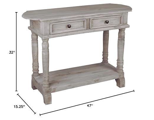 Sunset Trading Shabby Chic Cottage Table, Two Drawer, Natural limewash - Image 3
