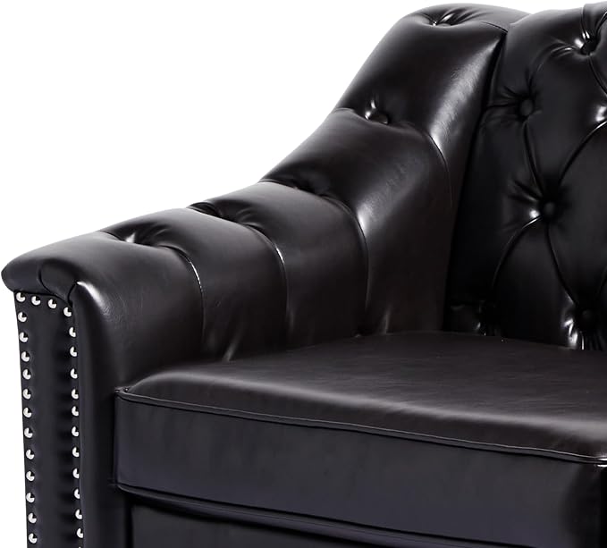LEVNARY Chesterfield Chair Leather, Upholstered Sofa Chair - Image 6
