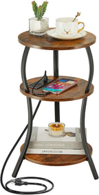 Small Round Side Table with Charging Station, 3-Tier Waist Circular End Table by YEAKOO