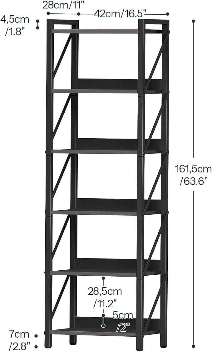 HOOBRO Bookshelf, 6-Tier Industrial Bookcase, Book Shelf Storage Organizer - Image 3