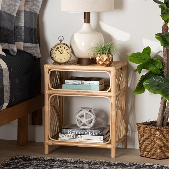 Baxton Studio Baara Modern Bohemian Natural Brown Rattan Nightstand - Image 2