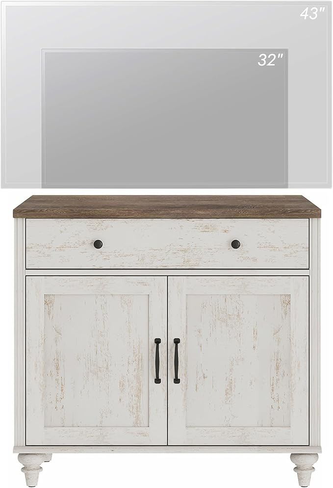 WAMPAT Farmhouse TV Stand for TVs Up to 43 inch, Wood Universal TV Stand - Image 5