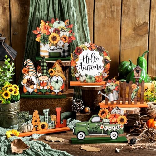 Wenqik 6 Pcs Fall Wooden Table Decorations for Home, Gnome and Truck - Image 2