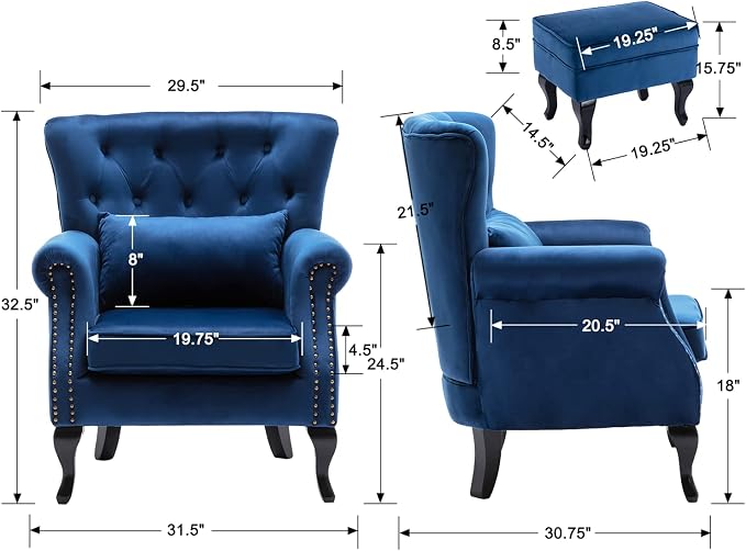 Mid Century Modern Accent Chair Upholstered Armchair Comfy Velvet Tufted - Image 2