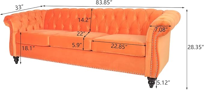 AVZEAR 3 seat Sofa, Velvet Sofa Living Room Large Sofa Modern Chesterfield - Image 2