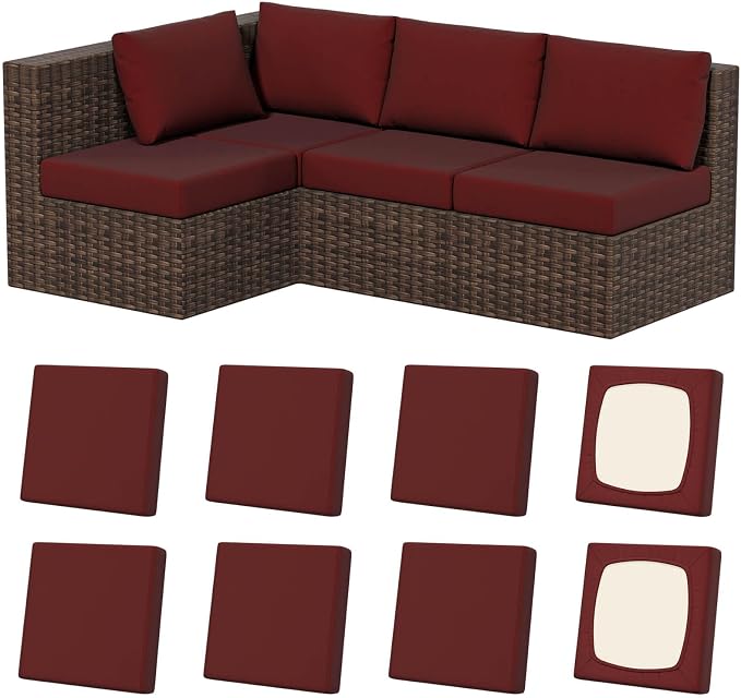 8Pcs Outdoor Cushion Covers, Stretch Patio Furniture Couch Chair Slipcovers | by VORSHAPE