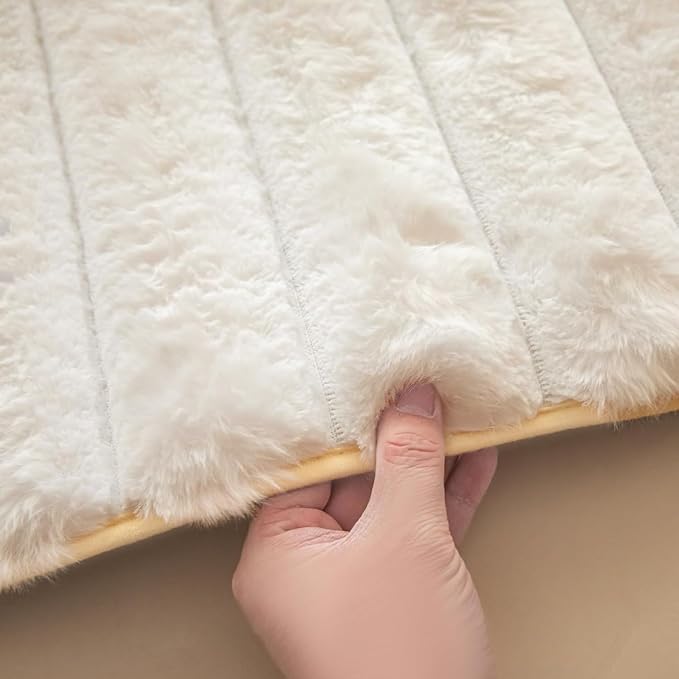 Creamy White Rabbit Striped Plush Rug 2'x3', Fluffy Faux Fur Shaggy Area Rug - Image 3