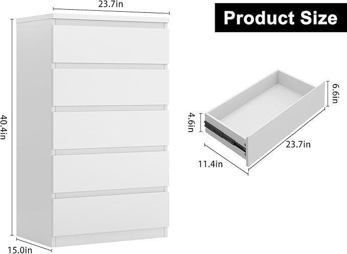 Jocoevol White 5 Drawer Dresser - Image 2