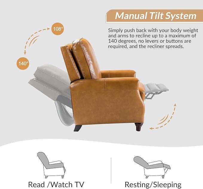 HULALA HOME Genuine Leather Manual Recliner Chairs Set of 2 - Image 4