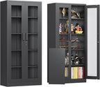 Locking Display Cabinet with Glass Door, 71”H Metal Curio Cabinets with by AFAIF
