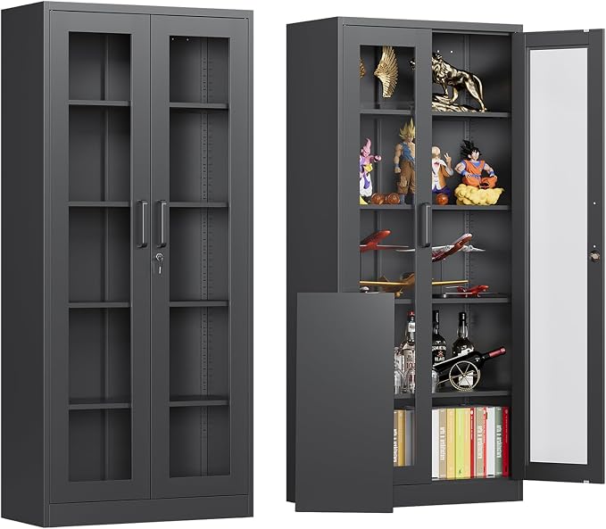 Locking Display Cabinet with Glass Door, 71”H Metal Curio Cabinets with by AFAIF