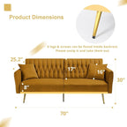 70” Velvet Futon Sofa Bed with 2 Pillows and Adjustable Armrests, Convertible - Image 3