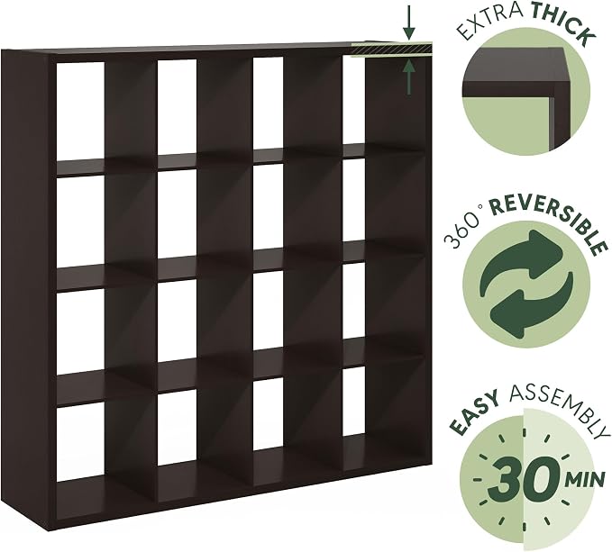 Furinno Cubicle Book Shelf, 16-Cube Bookshelf, Extra Thick Frame Reversible - Image 6