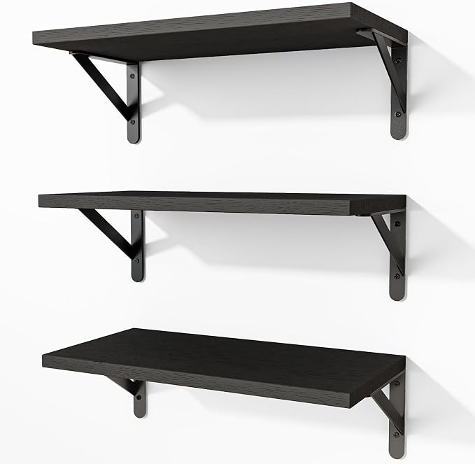 Fixwal Black Shelves for Wall, Wood Wall Mounted Floating Shelves for Bedroom by Fixwal