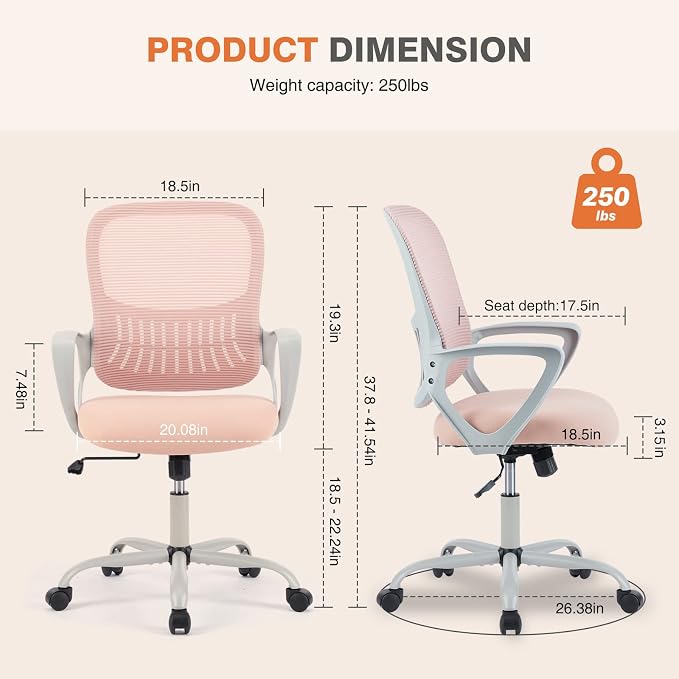 Sweetcrispy Ergonomic Mid-Back Mesh Home Office Desk Chair - Image 2