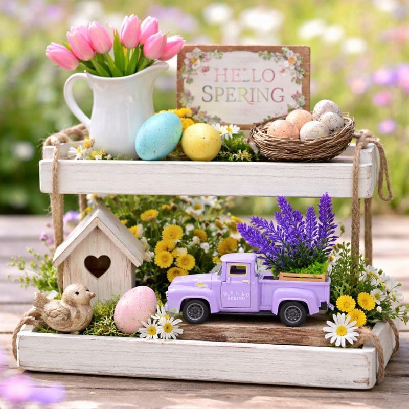 Purple Spring Truck Decor with Lavender Flowers, 5.7 Inch Metal Farm Pickup - Image 5