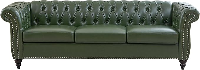 Mid-Century 3 Seater Sofa, Faux Leather Couch - Image 5