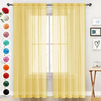 SpaceDresser Basic Rod Pocket Sheer Voile Window Curtain Panels Yellow 1 Pair 2 by SpaceDresser