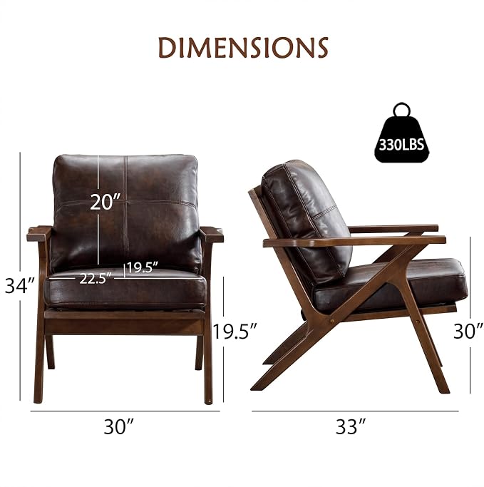 Bonzy Home Mid Century Modern Chair, PU Leather Accent Chairs Set of 2 - Image 2
