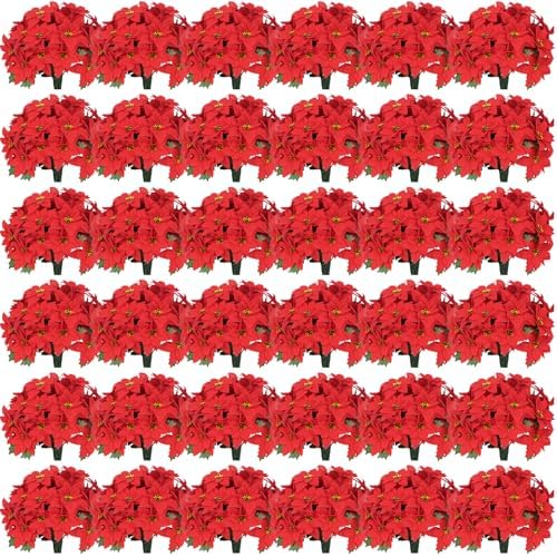 36 Pack Poinsettia Flowers Artificial Christmas Decorations, Red Poinsettia Flowers for Christmas Tree, Velvet Poinsettias Artificial Flowers for Xmas Decor DIY for Home Vase Indoor Outdoor Garden by BLEUMCADE