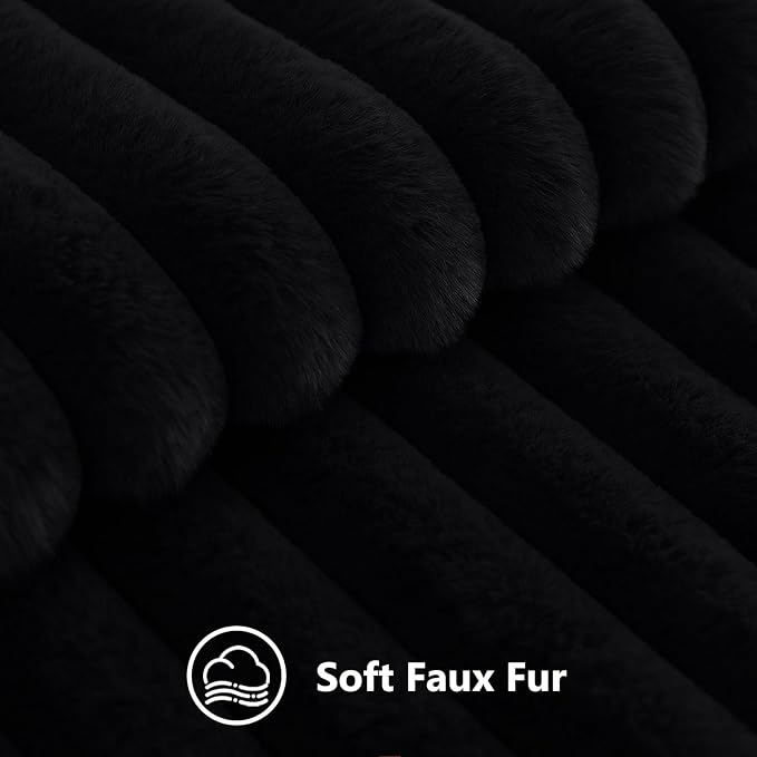 decorUhome Fall Faux Fur Throw Pillow Covers 20x20 Set of 2 Black | Decorative - Image 2