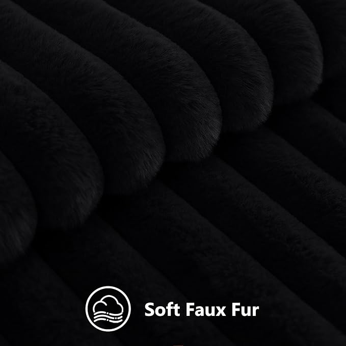 decorUhome Fall Faux Fur Throw Pillow Covers 24x24 Set of 2 Black | Decorative - Image 2