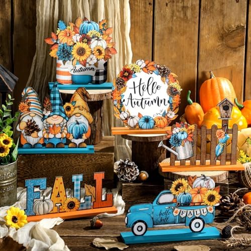 Wenqik 6 Pcs Fall Wooden Table Decorations for Home, Harvest Gnome - Image 2