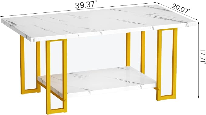 AWQM Marble Coffee Table, Faux Marble Top Rectangular Coffee Table - Image 2