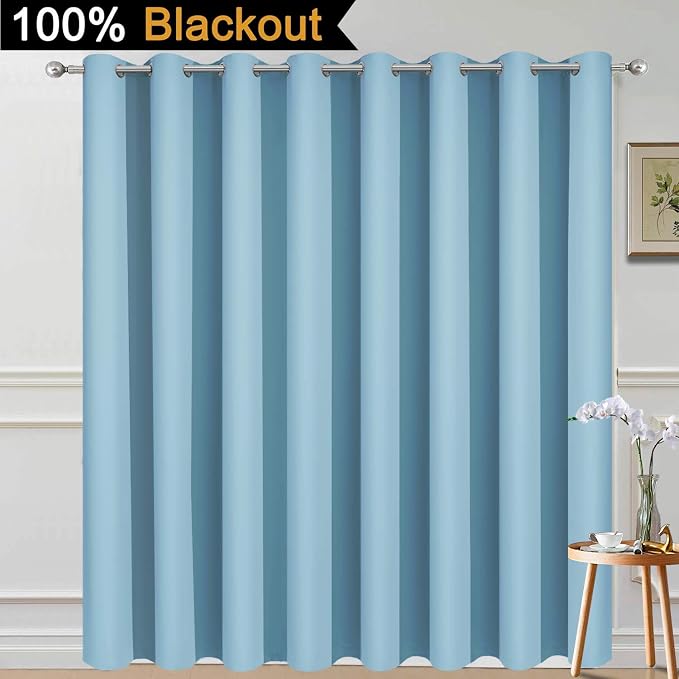 Yakamok Sky Blue Blackout Patio Door Curtain Panels W100 x L84, 1 Panel | Noise - Image 2