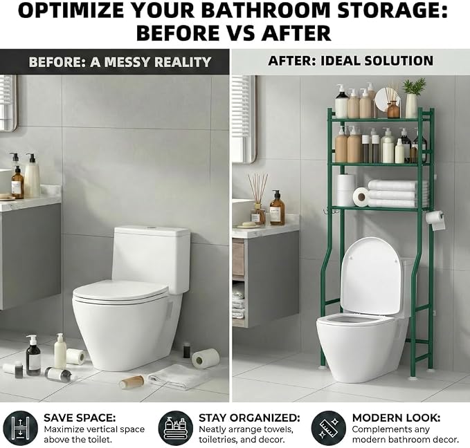 GloTika 3-Tier Over Toilet Storage - 150lb Total Capacity Metal Bathroom - Image 7
