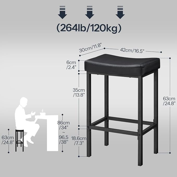 HOOBRO Bar Stools, Counter Height Bar Stools, Saddle Stools, 24.8" Barstools - Image 3