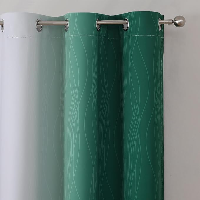Green and Greyish White Blackout Curtains 42Wx45L 2 Panels | Ombre Curtains - Image 4