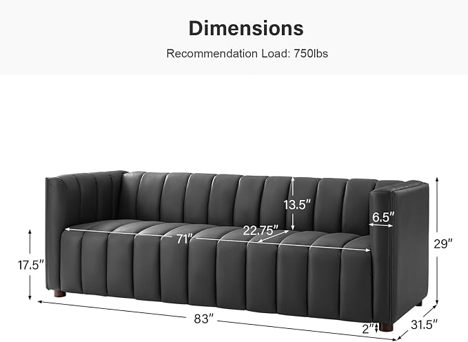 HULALA HOME 83" Genuine Leather Sofa - Image 2