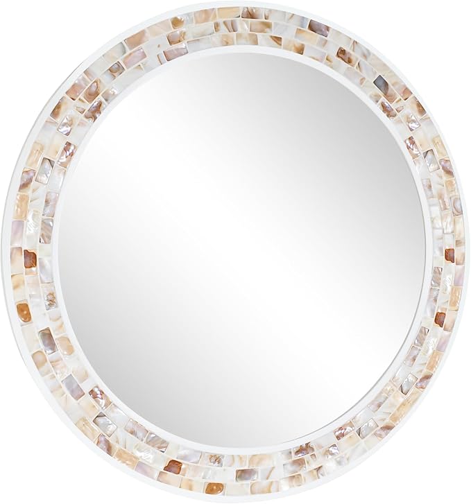 Tanmicoshomy Round Wall Mirror 30 Inch, Natural Brown Shell Framed Circle - Image 7