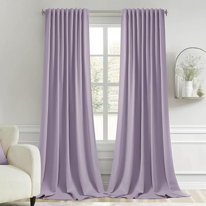 MIULEE Lilac Back Tab Blackout Curtains 52x102 Inch Long 2 Panels Set | Rod by MIULEE