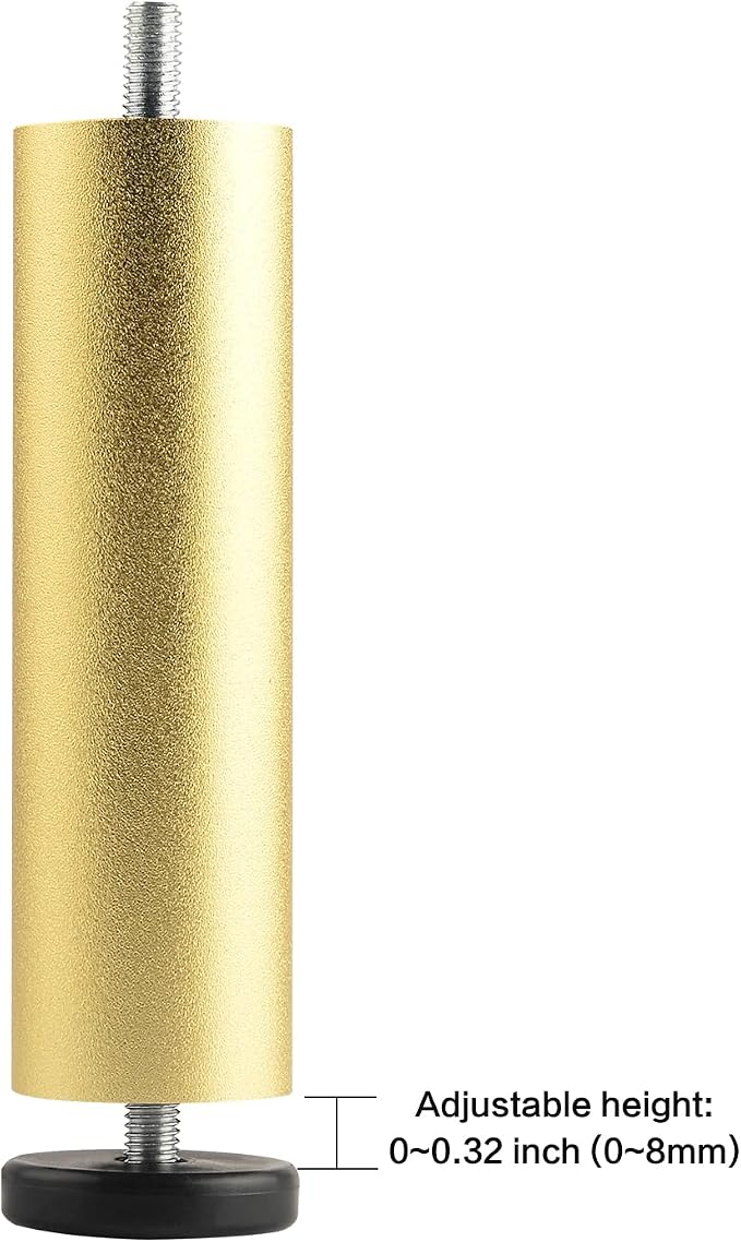 4 Pack 6 Inch Gold Metal Adjustable Furniture Risers Cylinder Legs Adjustable - Image 4