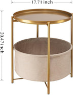 danpinera Gold Side Table with Fabric Storage Basket, Metal Round Side Small - Image 3