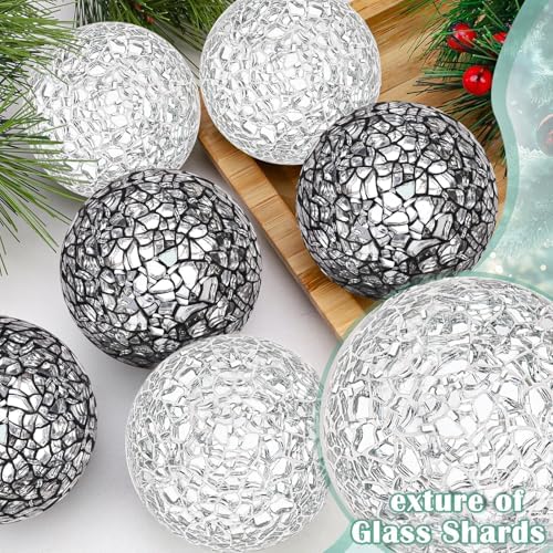 6 Pcs 2.4" Black & Silver Mosaic Glass Decorative Balls for Bowl - Image 3