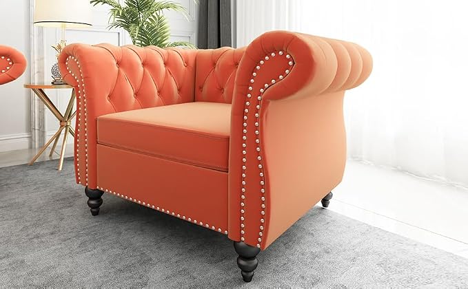 Living Room Chair, Modern Velvet Chesterfield Sofa Chair, Mid Century Single - Image 6