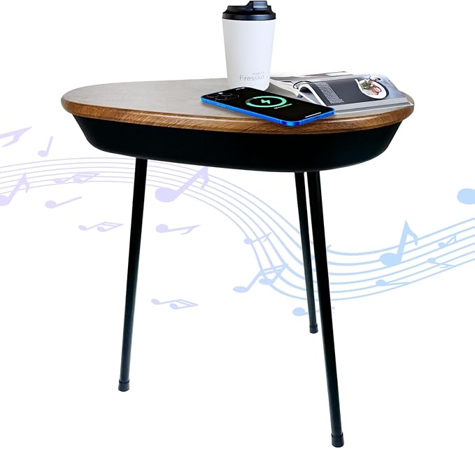 Smart Side Table with Bluetooth Speaker & Wireless Charging Modern End Table by Unknown
