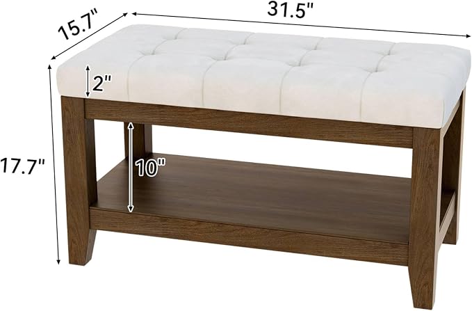 ABHENG Solid Rubber Wood Shoe Bench, Soft Chenille Material Upholstered Seat - Image 2