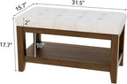 ABHENG Solid Rubber Wood Shoe Bench, Soft Chenille Material Upholstered Seat - Image 2