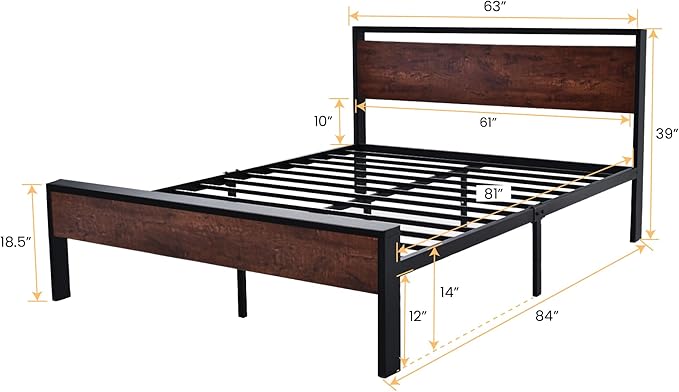 SHA CERLIN 14 Inch Queen Size Metal Platform Bed Frame - Image 2