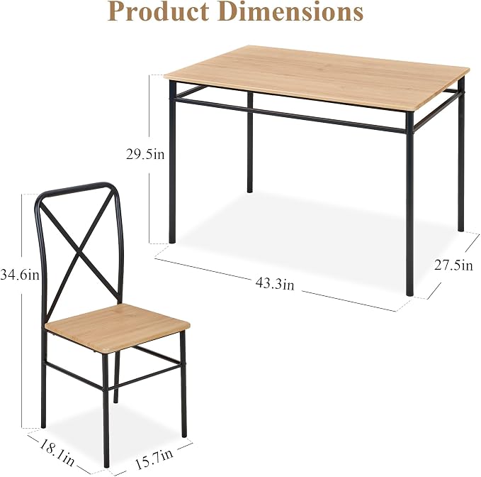 VECELO Dining Table Set for 4, 5-Piece Wood Kitchen Table - Image 6