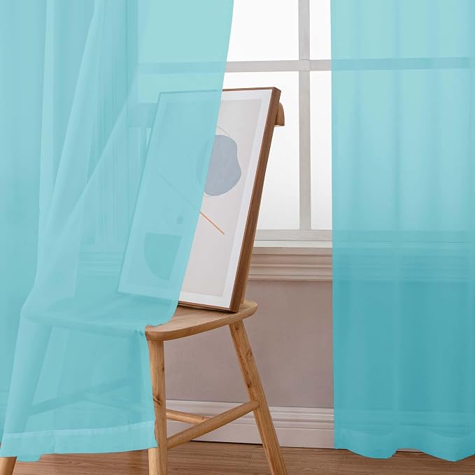 Simplebrand Aqua Short Sheer Curtains 45 Inch Length - Image 4